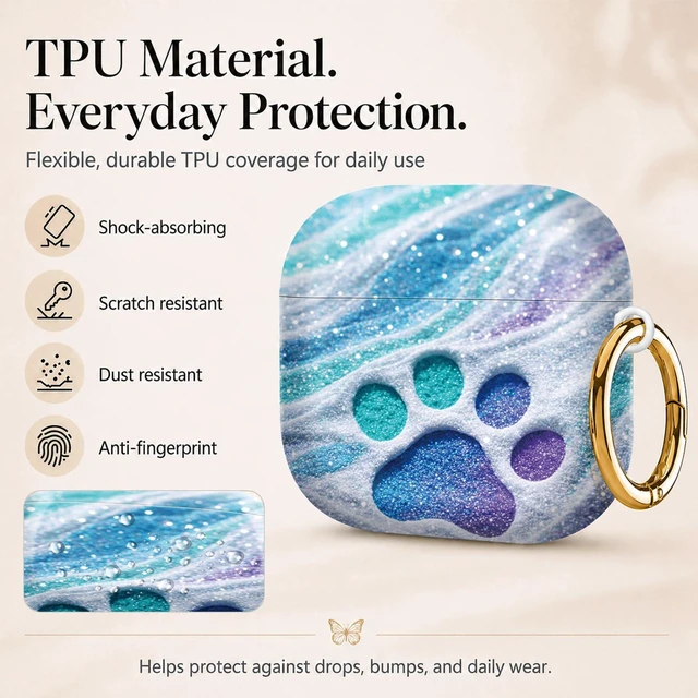 Alt view image 3 of 6 - Compatiable with AirPod 4 Protective Case 2024, Soft Protective Case with Keychain for Women,Cute& Sleek Design Shockproof Charging Case Cover for AirPod 4(Glittery Paw On Swirled Sand)