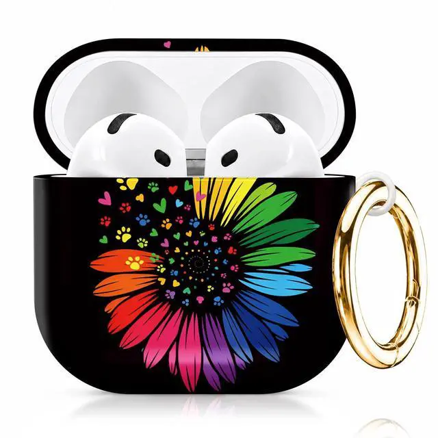 Main image of Compatiable with AirPod 4 Protective Case 2024, Soft Protective Case with Keychain for Women,Cute& Sleek Design Shockproof Charging Case Cover for AirPod 4(Colorful Flower with Paw Prints and Hearts)