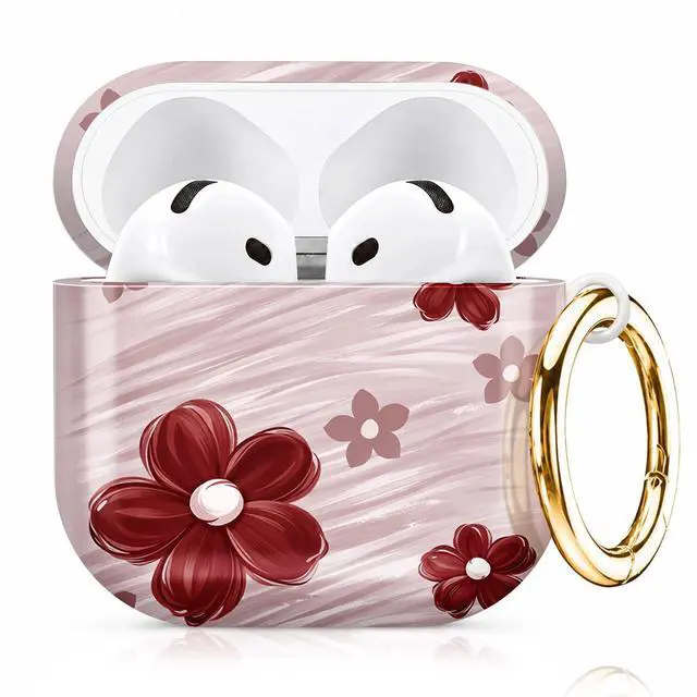 Main image of Compatiable with AirPod 4 Protective Case 2024, Soft Protective Case with Keychain for Women,Cute& Sleek Design Shockproof Charging Case Cover for AirPod 4(Floral with Red and Pink Flowers)