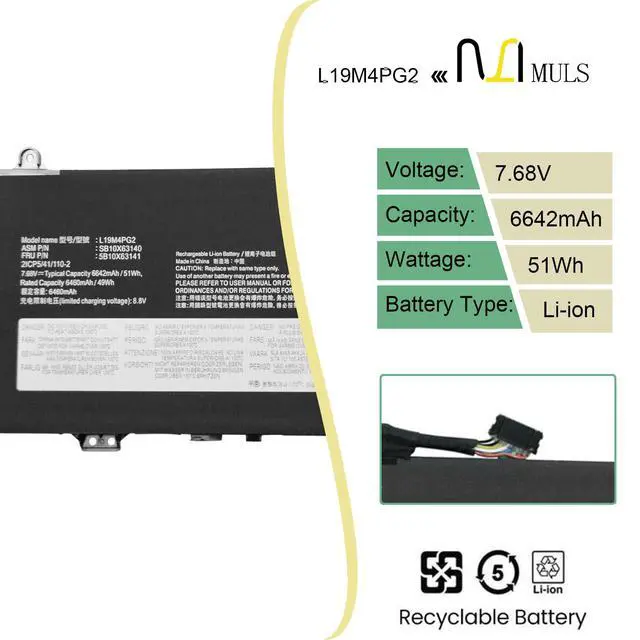 Alt view image 2 of 7 - L19M4PG2 Laptop Battery for Lenovo IdeaPad ChromeBook Flex 5 13.3 inch | Model 82B80006UX Series L19D4PG2 5B10X63138 L19L4PG2 5B10X63136 SB10X63140 5B10X63141 SB10X63137 7.68V 51Wh with Tools