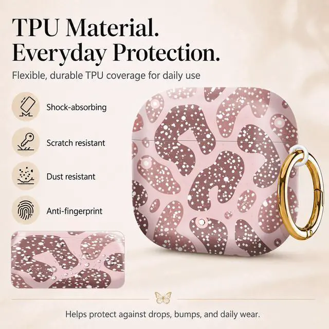 Alt view image 3 of 6 - Compatiable with AirPod 4 Protective Case 2024, Soft Protective Case with Keychain for Women,Cute& Sleek Design Shockproof Charging Case Cover for AirPod 4(Pink Leopard with Dots)