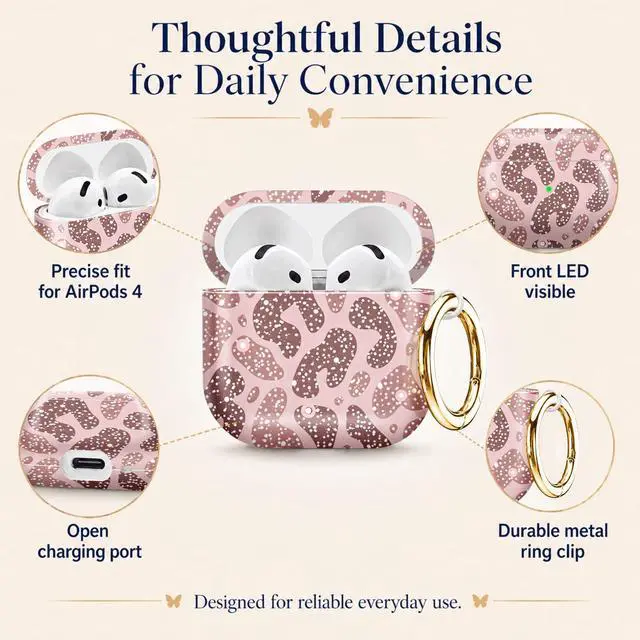 Alt view image 5 of 6 - Compatiable with AirPod 4 Protective Case 2024, Soft Protective Case with Keychain for Women,Cute& Sleek Design Shockproof Charging Case Cover for AirPod 4(Pink Leopard with Dots)