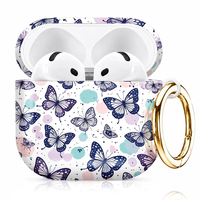 Main image of Compatiable with AirPod 4 Protective Case 2024, Soft Protective Case with Keychain for Women,Cute& Sleek Design Shockproof Charging Case Cover for AirPod 4(Butterfly with Pastel Dots and Lines)