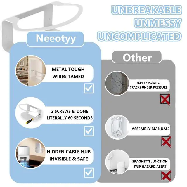 Alt view image 5 of 7 - Metal Wall Mount for eero Pro 7, Heavy-Duty Metal Bracket, Secure Cable Management, Includes Screws & Screwdriver, Easy Installation, Compatible with eero 7 Pro Mesh System (2 Pack)
