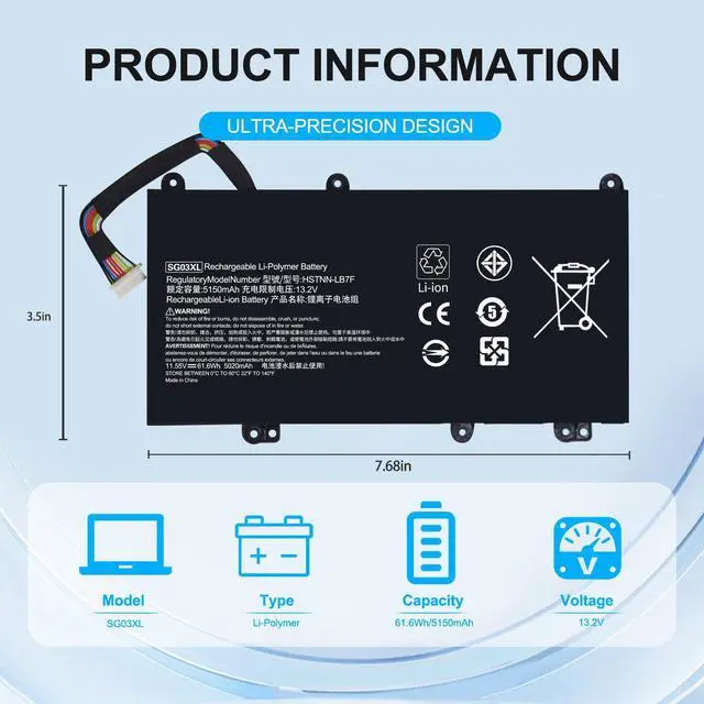 Alt view image 2 of 6 - SG03XL Battery 849048-421 for HP Envy M7 M7-U009DX M7-U109DX 17T-U000 CTO 17-U273CL 17-U275CL 17-U163CL 17-U177CL HSTNN-LB7E HSTNN-LB7F 41.5Wh