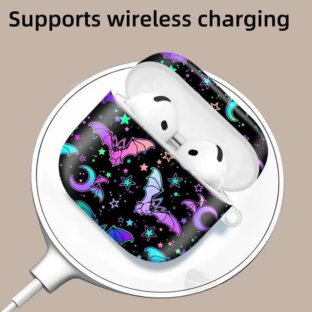 Alt view image 3 of 6 - Compatible with AirPod 4th Generation 2024 Case, Shockproof Anti-Drop Protective Cover, Cute Case for Women Men with Keychain(Colorful Bats)