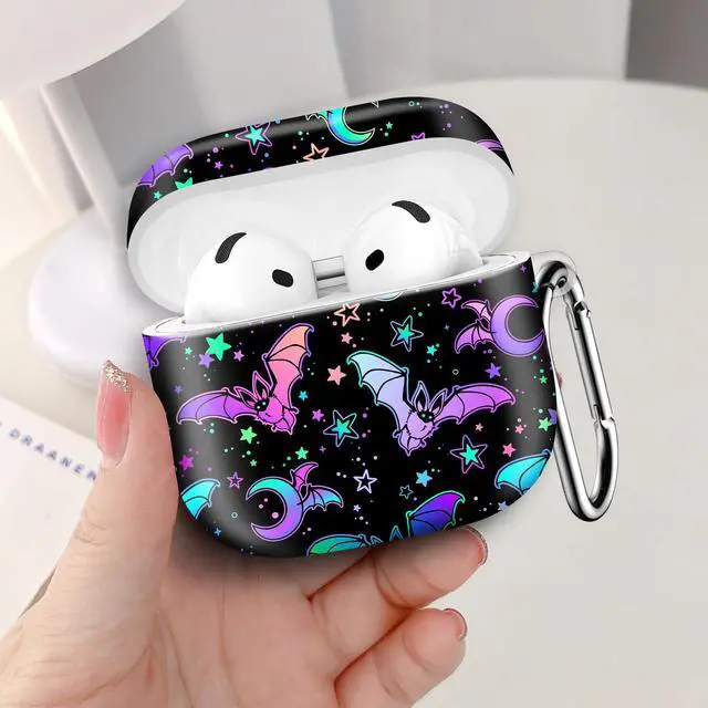 Alt view image 4 of 6 - Compatible with AirPod 4th Generation 2024 Case, Shockproof Anti-Drop Protective Cover, Cute Case for Women Men with Keychain(Colorful Bats)