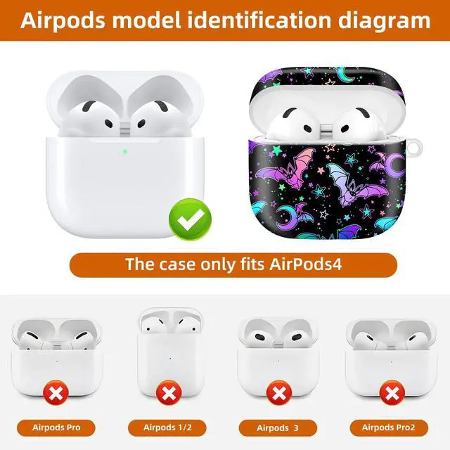 Alt view image 6 of 6 - Compatible with AirPod 4th Generation 2024 Case, Shockproof Anti-Drop Protective Cover, Cute Case for Women Men with Keychain(Colorful Bats)