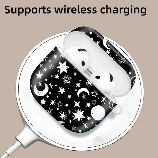 Alt view image 3 of 6 - Compatible with AirPod 4th Generation 2024 Case, Shockproof Anti-Drop Protective Cover, Cute Case for Women Men with Keychain(Moon Stars)