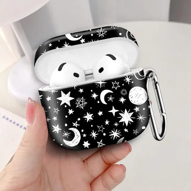 Alt view image 4 of 6 - Compatible with AirPod 4th Generation 2024 Case, Shockproof Anti-Drop Protective Cover, Cute Case for Women Men with Keychain(Moon Stars)