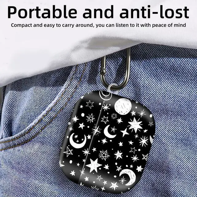 Alt view image 5 of 6 - Compatible with AirPod 4th Generation 2024 Case, Shockproof Anti-Drop Protective Cover, Cute Case for Women Men with Keychain(Moon Stars)