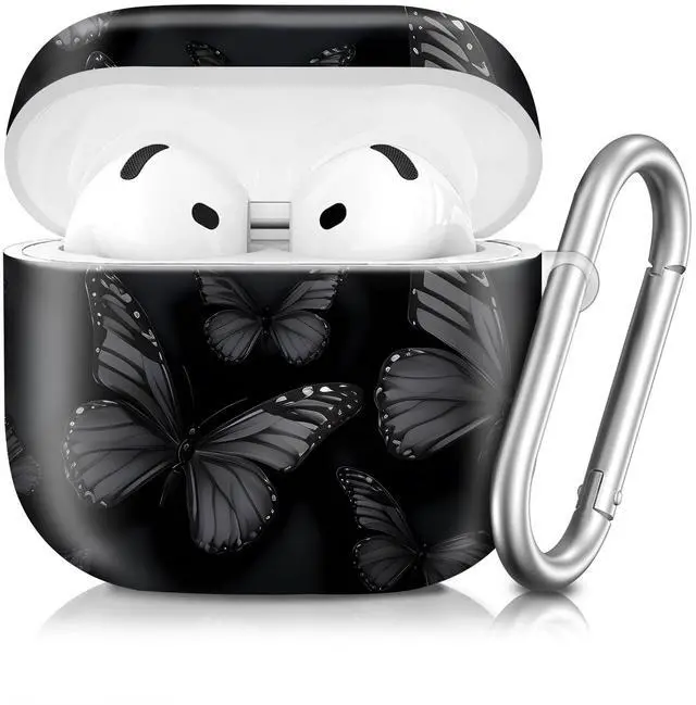 Main image of Compatible with AirPod 4th Generation 2024 Case, Shockproof Anti-Drop Protective Cover, Cute Case for Women Men with Keychain(Dark Butterfly)