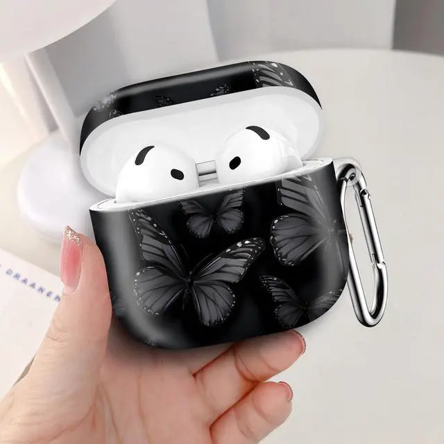 Alt view image 4 of 6 - Compatible with AirPod 4th Generation 2024 Case, Shockproof Anti-Drop Protective Cover, Cute Case for Women Men with Keychain(Dark Butterfly)