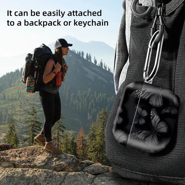 Alt view image 2 of 6 - Compatible with AirPod 4th Generation 2024 Case, Shockproof Anti-Drop Protective Cover, Cute Case for Women Men with Keychain(Dark Butterfly)
