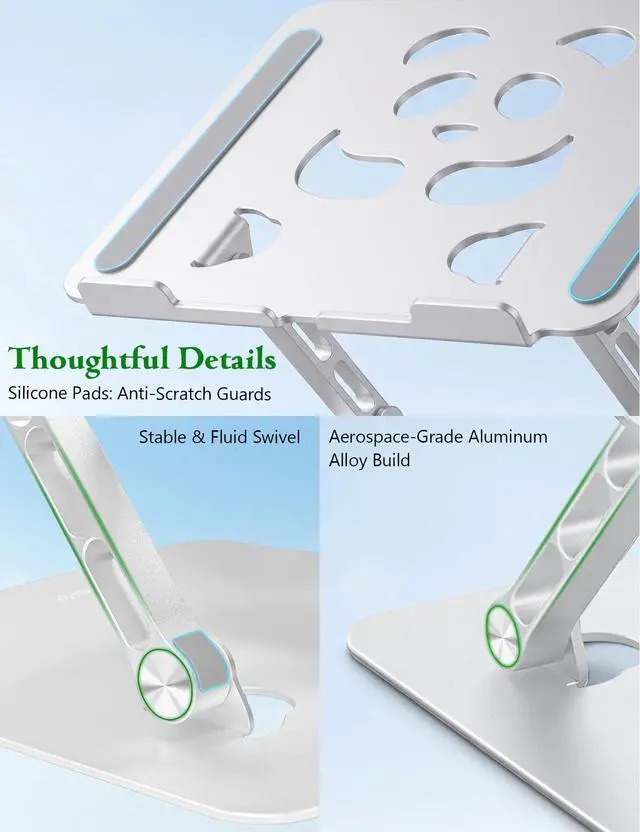 Alt view image 6 of 7 - Stable Laptop Stand for Desk Fit for 10"-16.3" Laptops, Silver | Foldable Aluminum Riser Creates an Ergonomic Workspace with Cute Panda Cooling Vent, Fits MacBook Air/Pro, Dell and Lenovo