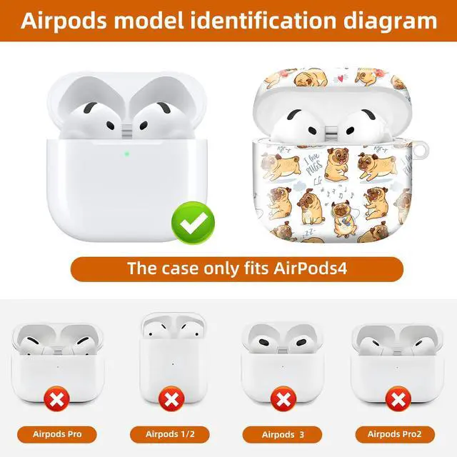 Alt view image 6 of 6 - Compatible with AirPod 4th Generation 2024 Case, Shockproof Anti-Drop Protective Cover, Cute Case for Women Men with Keychain(Cute Pug Dog)