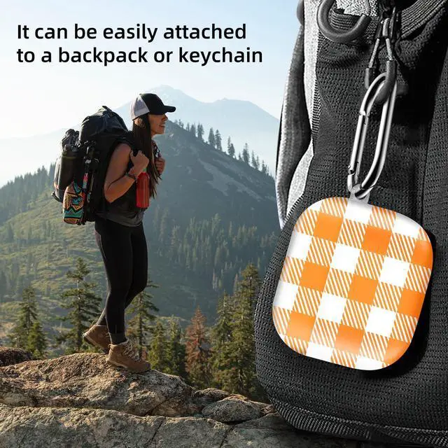 Alt view image 2 of 6 - Compatible with AirPod 4th Generation 2024 Case, Shockproof Anti-Drop Protective Cover, Cute Case for Women Men with Keychain(Orange Checkered Lattice)