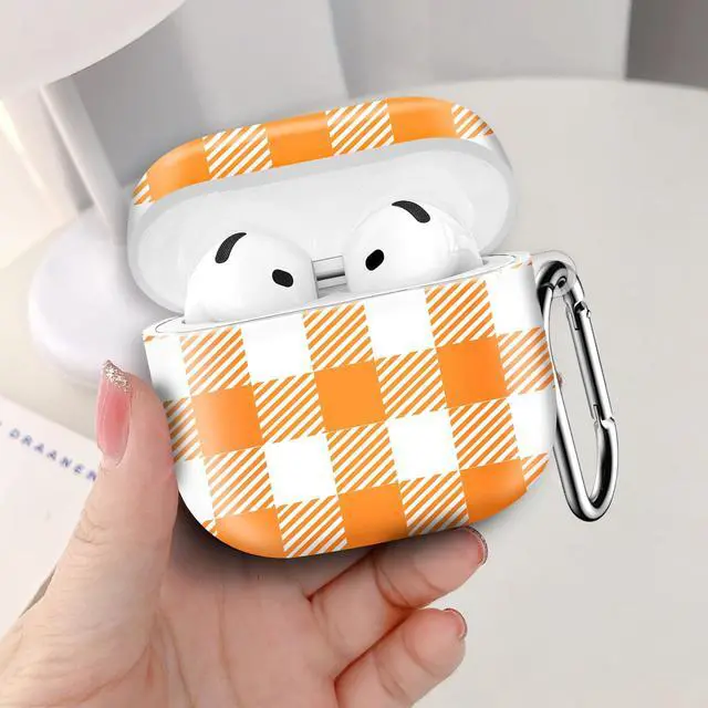 Alt view image 4 of 6 - Compatible with AirPod 4th Generation 2024 Case, Shockproof Anti-Drop Protective Cover, Cute Case for Women Men with Keychain(Orange Checkered Lattice)