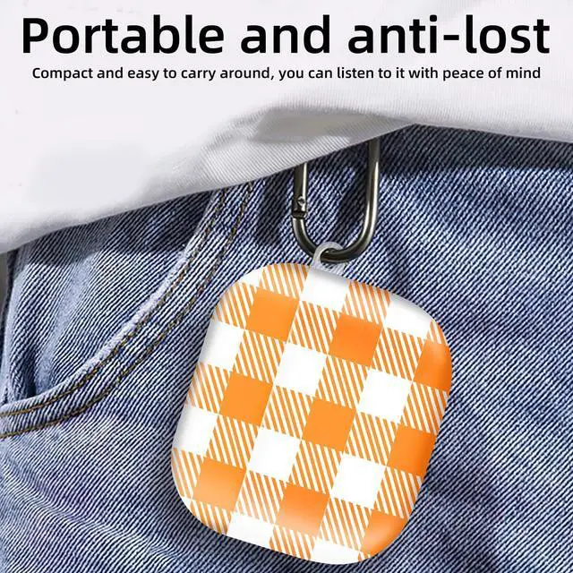 Alt view image 5 of 6 - Compatible with AirPod 4th Generation 2024 Case, Shockproof Anti-Drop Protective Cover, Cute Case for Women Men with Keychain(Orange Checkered Lattice)