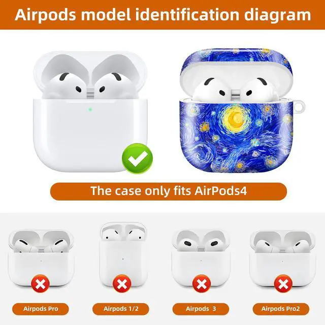 Alt view image 6 of 6 - Compatible with AirPod 4th Generation 2024 Case, Shockproof Anti-Drop Protective Cover, Cute Case for Women Men with Keychain(Starry Night)