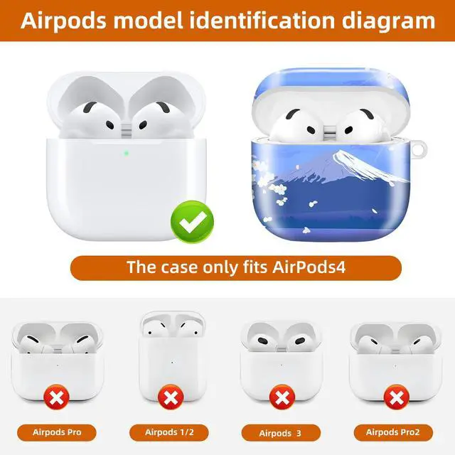 Alt view image 6 of 6 - Compatible with AirPod 4th Generation 2024 Case, Shockproof Anti-Drop Protective Cover, Cute Case for Women Men with Keychain(Cherry Blossom Mountain)