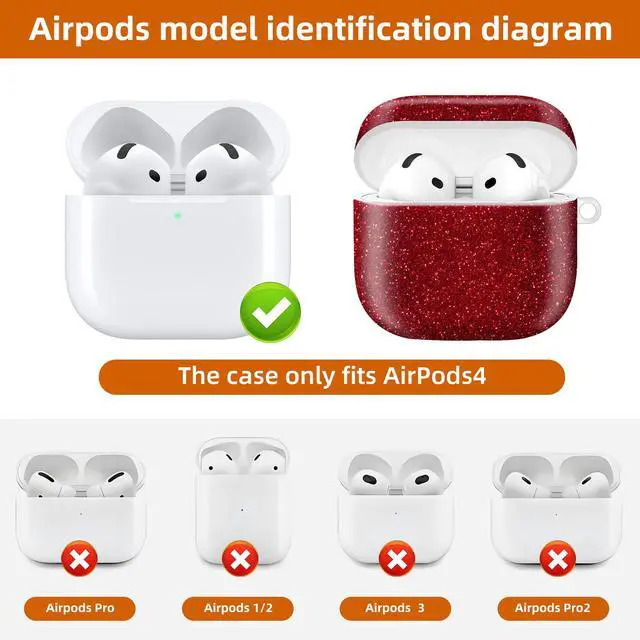 Alt view image 6 of 6 - Compatible with AirPod 4th Generation 2024 Case, Shockproof Anti-Drop Protective Cover, Cute Case for Women Men with Keychain(Red)