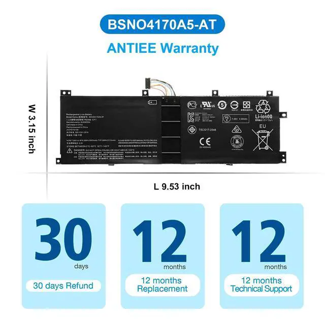 Alt view image 7 of 7 - BSNO4170A5-AT 5B10L68713 Laptop Battery for Lenovo Ideapad Miix 510-12ISK | 80U1 510-12IKB 80XE 520-12IKB 20M3 20M4 81CG, Miix 5 pro 510-12 Series LH5B10L67278 BSNO4170A5-LH 7.68V 39Wh 5110mAh