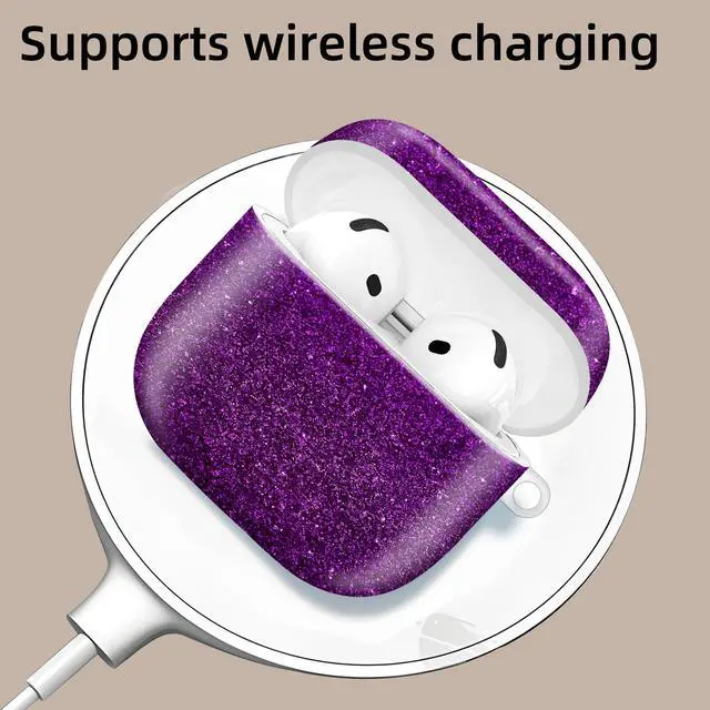 Alt view image 3 of 6 - Compatible with AirPod 4th Generation 2024 Case, Shockproof Anti-Drop Protective Cover, Cute Case for Women Men with Keychain(Purple)