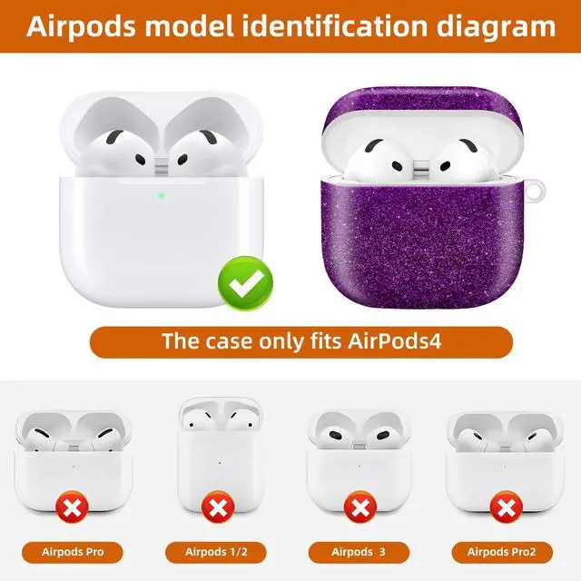 Alt view image 6 of 6 - Compatible with AirPod 4th Generation 2024 Case, Shockproof Anti-Drop Protective Cover, Cute Case for Women Men with Keychain(Purple)