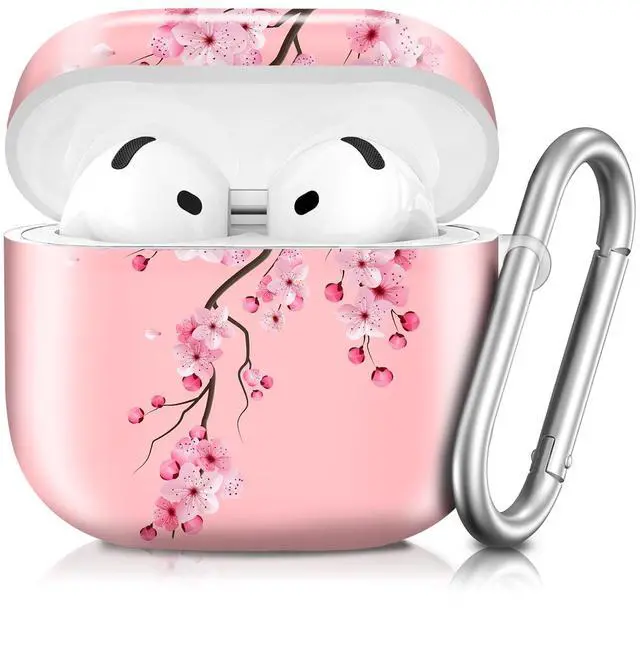 Main image of Compatible with AirPod 4th Generation 2024 Case, Shockproof Anti-Drop Protective Cover, Cute Case for Women Men with Keychain(Pink Blooming Flower)