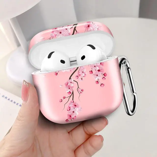 Alt view image 4 of 6 - Compatible with AirPod 4th Generation 2024 Case, Shockproof Anti-Drop Protective Cover, Cute Case for Women Men with Keychain(Pink Blooming Flower)
