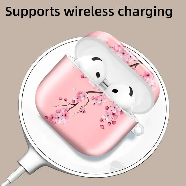 Alt view image 3 of 6 - Compatible with AirPod 4th Generation 2024 Case, Shockproof Anti-Drop Protective Cover, Cute Case for Women Men with Keychain(Pink Blooming Flower)