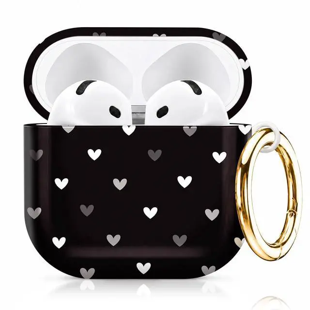 Main image of Compatiable with AirPod 4 Protective Case 2024, Soft Protective Case with Keychain for Women,Cute& Sleek Design Shockproof Charging Case Cover for AirPod 4(Heart On Black Background)