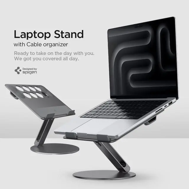 Alt view image 2 of 6 - for Adjustable Laptop Stand with Ventilation | with Cable Management, Portable, Foldable Aluminum for Mac, Dell, HP, Lenovo & More - Space Gray