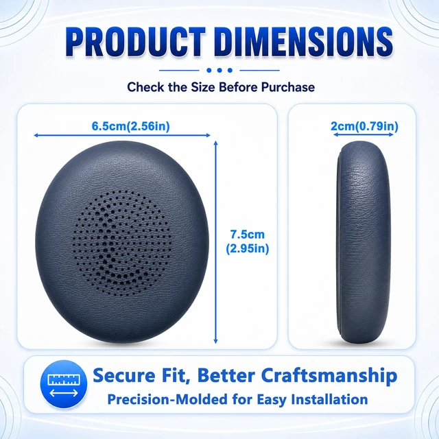 Alt view image 6 of 7 - Replacement Ear Pads for Jabra Evolve2 65, Elite 45h, Evolve2 40 | Ear Cushion for Evolve2 65(UC/MS), Evolve2 40(UC/MS/USB), Elite 45h On-ear Headsets, Extra Thick and Durable Ear Cup Covers