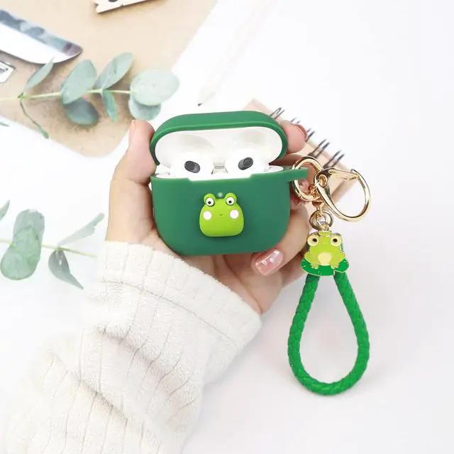 Alt view image 4 of 6 - for Airpods 3 Case, Cute Kawaii Animal Cover for Airpod 3rd Gen 2021 Generation with Keychain (Frog)