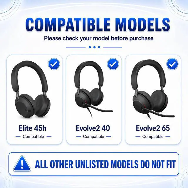 Alt view image 2 of 7 - Replacement Ear Pads for Jabra Evolve2 65, Elite 45h, Evolve2 40 | Ear Cushion for Evolve2 65(UC/MS), Evolve2 40(UC/MS/USB), Elite 45h On-ear Headsets, Extra Thick and Durable Ear Cup Covers