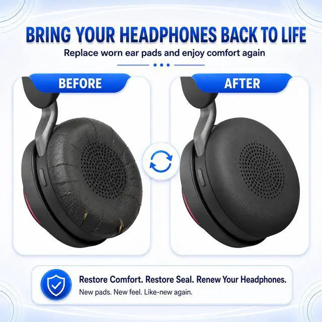 Alt view image 4 of 7 - Replacement Ear Pads for Jabra Evolve2 65, Elite 45h, Evolve2 40 | Ear Cushion for Evolve2 65(UC/MS), Evolve2 40(UC/MS/USB), Elite 45h On-ear Headsets, Extra Thick and Durable Ear Cup Covers