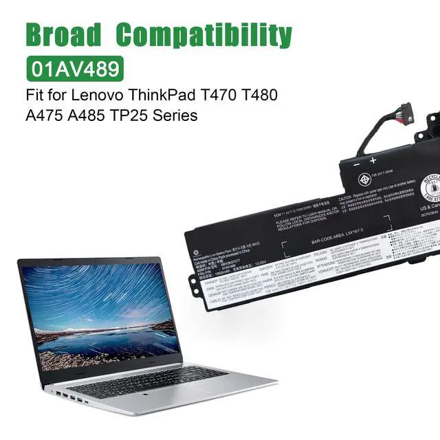 Alt view image 4 of 5 - 01AV489 Laptop Battery Replacement for Lenovo ThinkPad T470 T480 A475 A485 TP25 Series Notebook SB10K97577 01AV419 SB10K97576 01AV421 SB10K97578 01AV420 Black 11.4V 24Wh 2100mAh