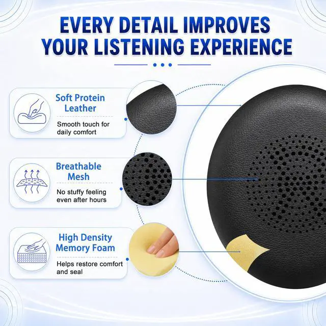 Alt view image 5 of 7 - Replacement Ear Pads for Jabra Evolve2 65, Elite 45h, Evolve2 40 | Ear Cushion for Evolve2 65(UC/MS), Evolve2 40(UC/MS/USB), Elite 45h On-ear Headsets, Extra Thick and Durable Ear Cup Covers