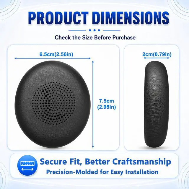Alt view image 6 of 7 - Replacement Ear Pads for Jabra Evolve2 65, Elite 45h, Evolve2 40 | Ear Cushion for Evolve2 65(UC/MS), Evolve2 40(UC/MS/USB), Elite 45h On-ear Headsets, Extra Thick and Durable Ear Cup Covers