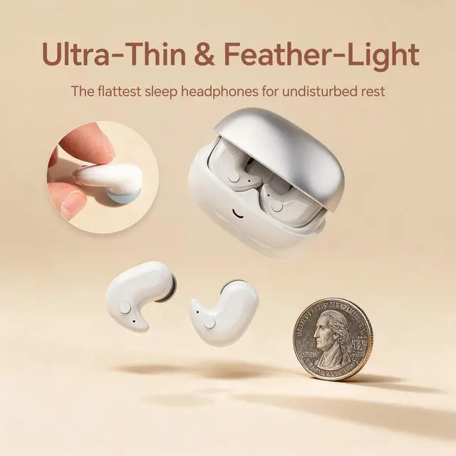 Alt view image 2 of 7 - Sleep Ear Buds Mini Flat Invisible Earbuds Sleeping Headphones for Side Sleepers, Comfortable Low Profile Small Tiny Discreet Micro Hidden Earbuds Wireless Bluetooth for Work, Small Ear Canals