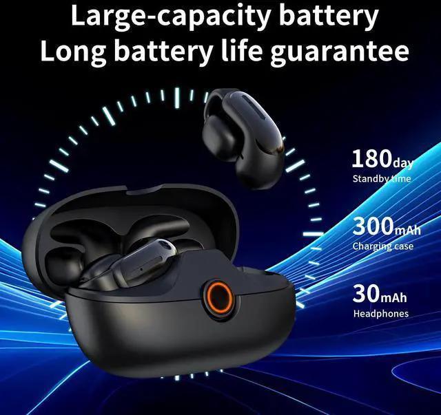 Alt view image 3 of 6 - Open Ear Earbuds,Bluetooth 5.4Wireless Headphones,Lightweight Comfort Clip-On Earbuds with Mic for Clear Calls,36H Playtime,Touch Control,IPX5 Waterproof,Fit for Running Cycling Glasses Wearers