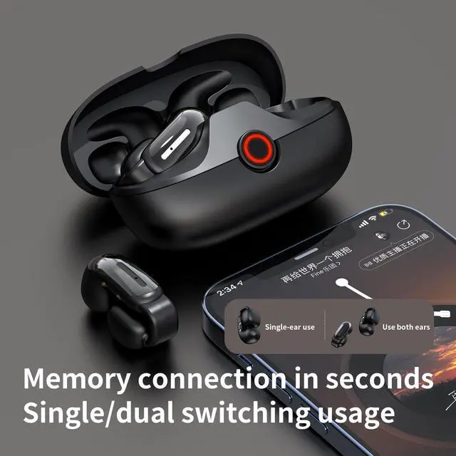 Alt view image 2 of 6 - Open Ear Earbuds,Bluetooth 5.4Wireless Headphones,Lightweight Comfort Clip-On Earbuds with Mic for Clear Calls,36H Playtime,Touch Control,IPX5 Waterproof,Fit for Running Cycling Glasses Wearers