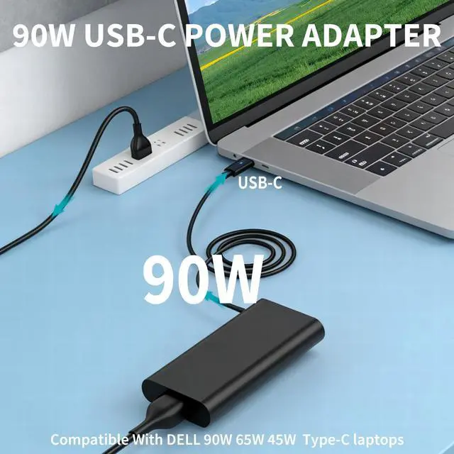 Alt view image 2 of 7 - 90W USB C Laptop Charger for Dell, Fast Charging Power Adapter Compatible with Dell Latitude 3000 5000 7000 Series, XPS 13, Inspiron 13 14 15 16 5000 7000, Vostro 5000, Precision 3480 3490 3500 3590