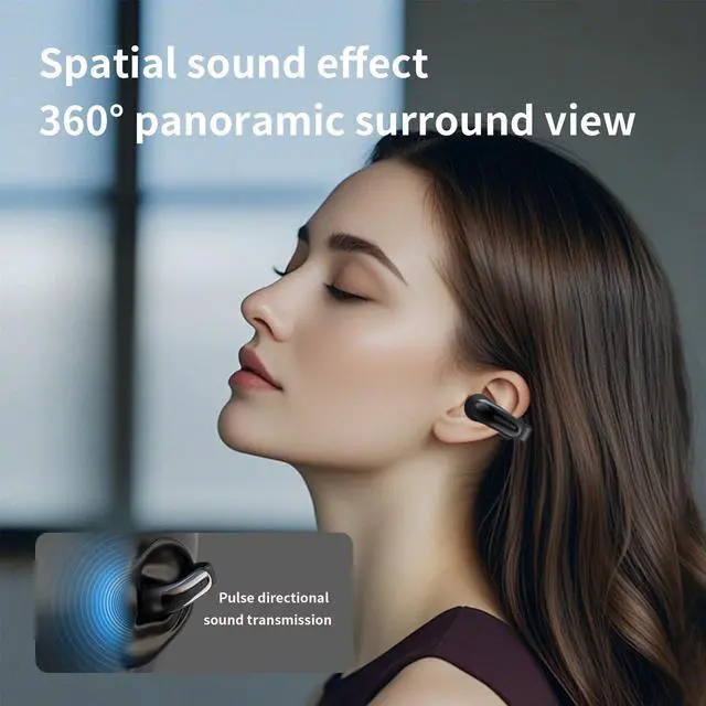 Alt view image 6 of 6 - Open Ear Earbuds,Bluetooth 5.4Wireless Headphones,Lightweight Comfort Clip-On Earbuds with Mic for Clear Calls,36H Playtime,Touch Control,IPX5 Waterproof,Fit for Running Cycling Glasses Wearers