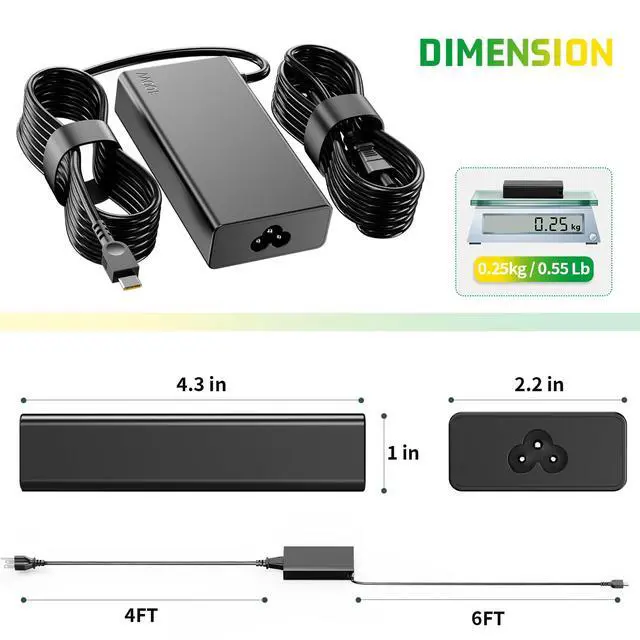 Alt view image 3 of 6 - Slim 100W USB C Laptop AC Adapter for Lenovo Yoga 9i 9 7 7i ThinkBook 15 16 Yoga Slim 7 Pro ldeapad 5 Pro 16 SA11D52396 GX21J75543 ADL100YDC3A ADL100YLC3A ThinkBook Yoga Type C Adapter Cord