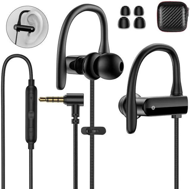 Main image of Wired Earbuds 3.5mm 90 Degree Angled Plug EarHook Sport Over Ear Headphones | Noise Isolating Earphones with Mic In-Line Control for iPhone for Samsung for Android Laptop PC/Switch 3.5mm Jack Devices