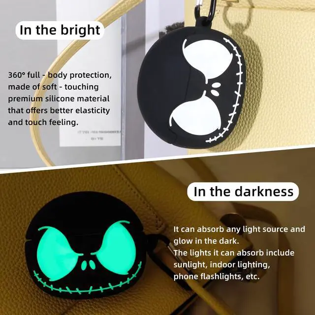 Alt view image 4 of 7 - for AirPods Pro 3 Case Cover with Cleaner kit, Soft Silicone, Black | Eyes Glowing in the Dark, 3D Funny Skull Cute Case for AirPod Pro 3 Case for Women Men