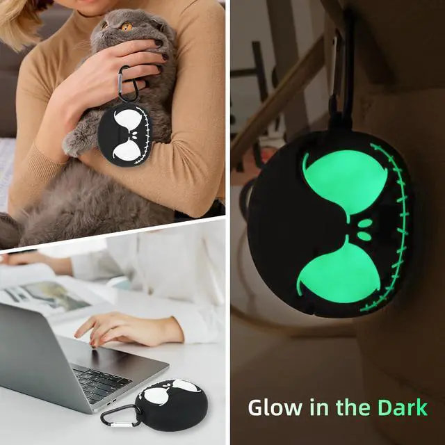 Alt view image 5 of 7 - for AirPods Pro 3 Case Cover with Cleaner kit, Soft Silicone, Black | Eyes Glowing in the Dark, 3D Funny Skull Cute Case for AirPod Pro 3 Case for Women Men